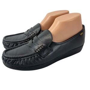 SAS Simplify Loafers 9.5N Navy Blue Leather Comfort Moc Toe Narrow